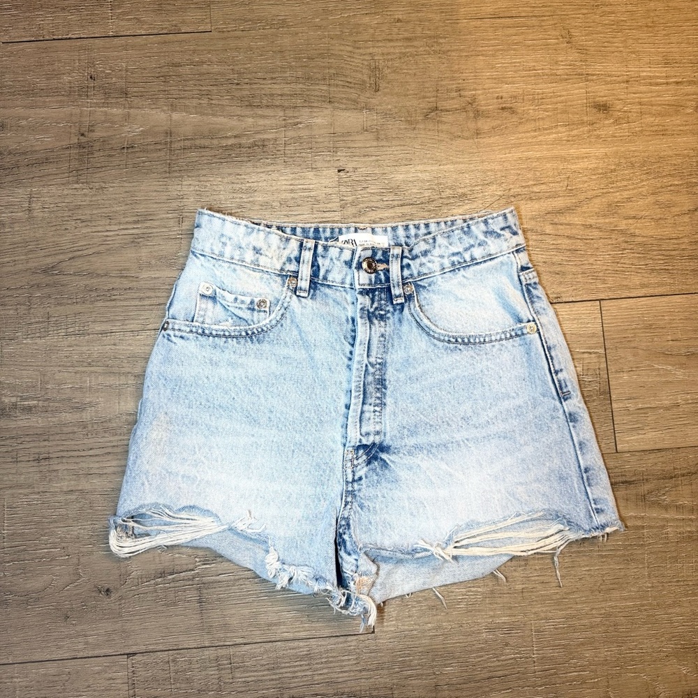 Zara Light Blue Distressed Jean Shorts